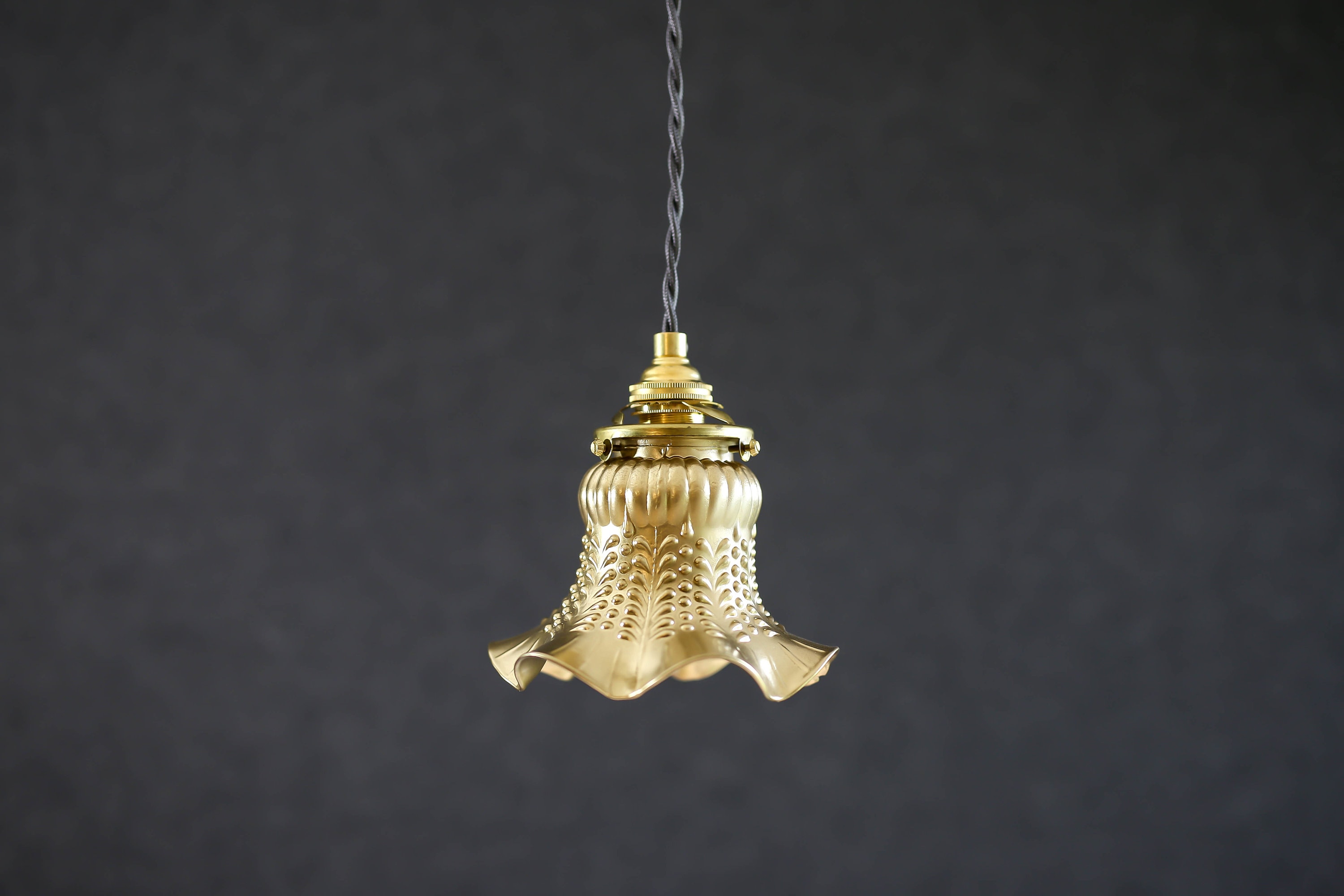 Antique French Ceiling Light in Golden Painted Glass, Pendant Lamp - Old Tulip Model- Art Deco Desig