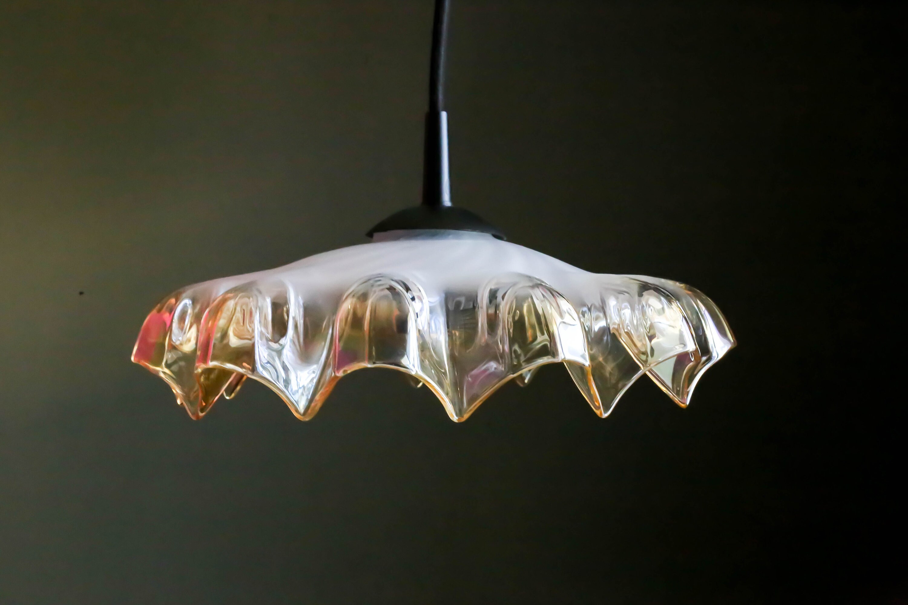 Antique French Ceiling Light in Translucid & Orange Glass, Pendant Lamp - Belle Epoque 1900