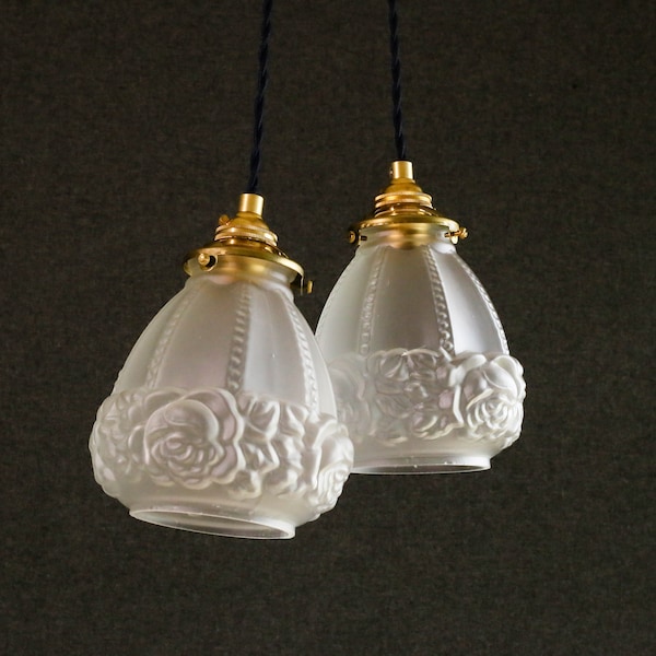 two antique french ceiling light in opalescent glass, french pendant lamp -art deco design