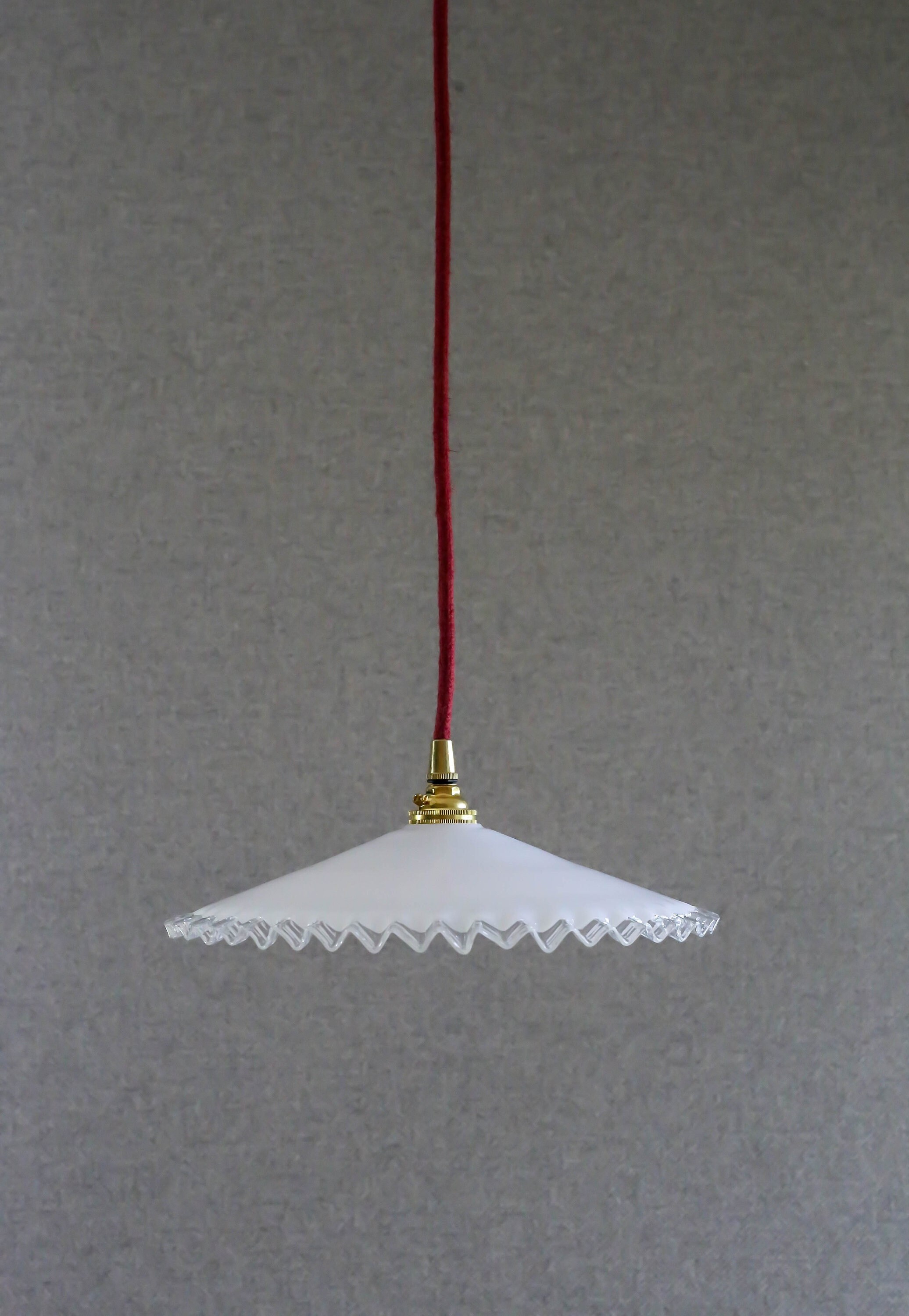 Antique French Ceiling Light in White Glass, Pendant Lamp - Opaline New Brass Holder & Socket Electr