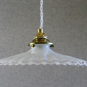 Antique french ceiling light in white pleated glass, french pendant lamp new brass holder and socket new electric cable image 5