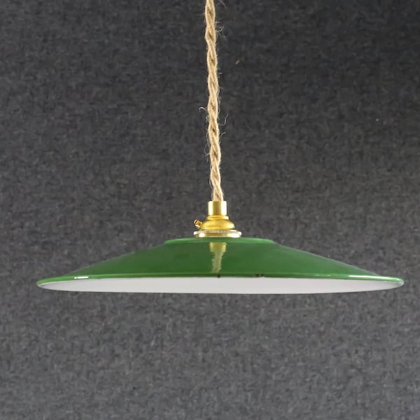 Antique french ceiling light in green metal, french pendant lamp - antique french light -