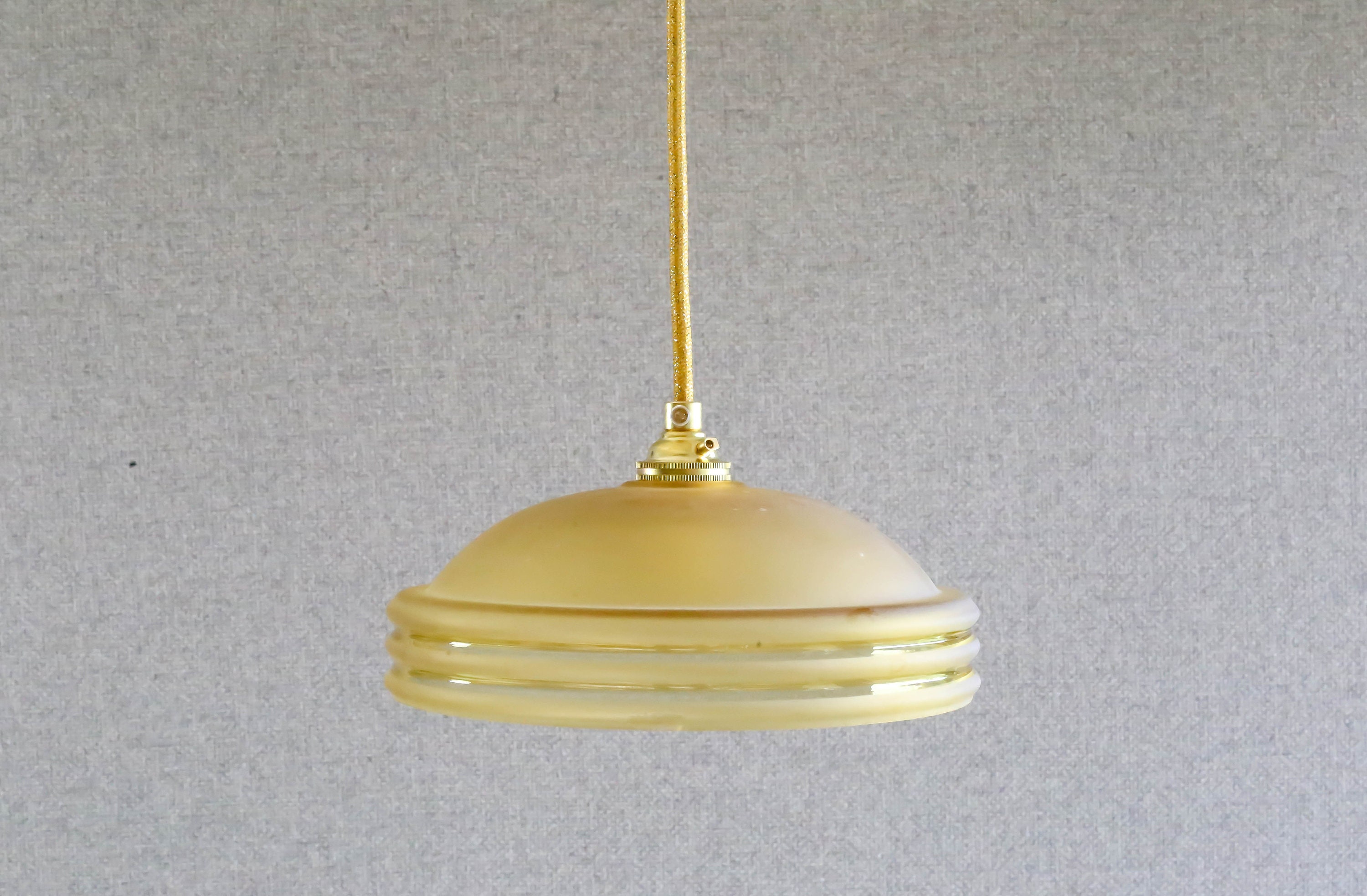 Antique French Ceiling Light in Yellow Glass, Pendant Lamp - Circa 1950