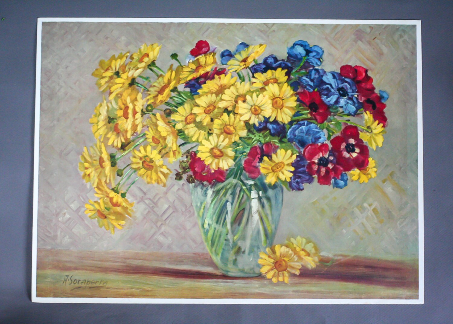 Gravure Ancienne Couleur - Nature Morte Florale Lapparent Delaz 1879 -1954