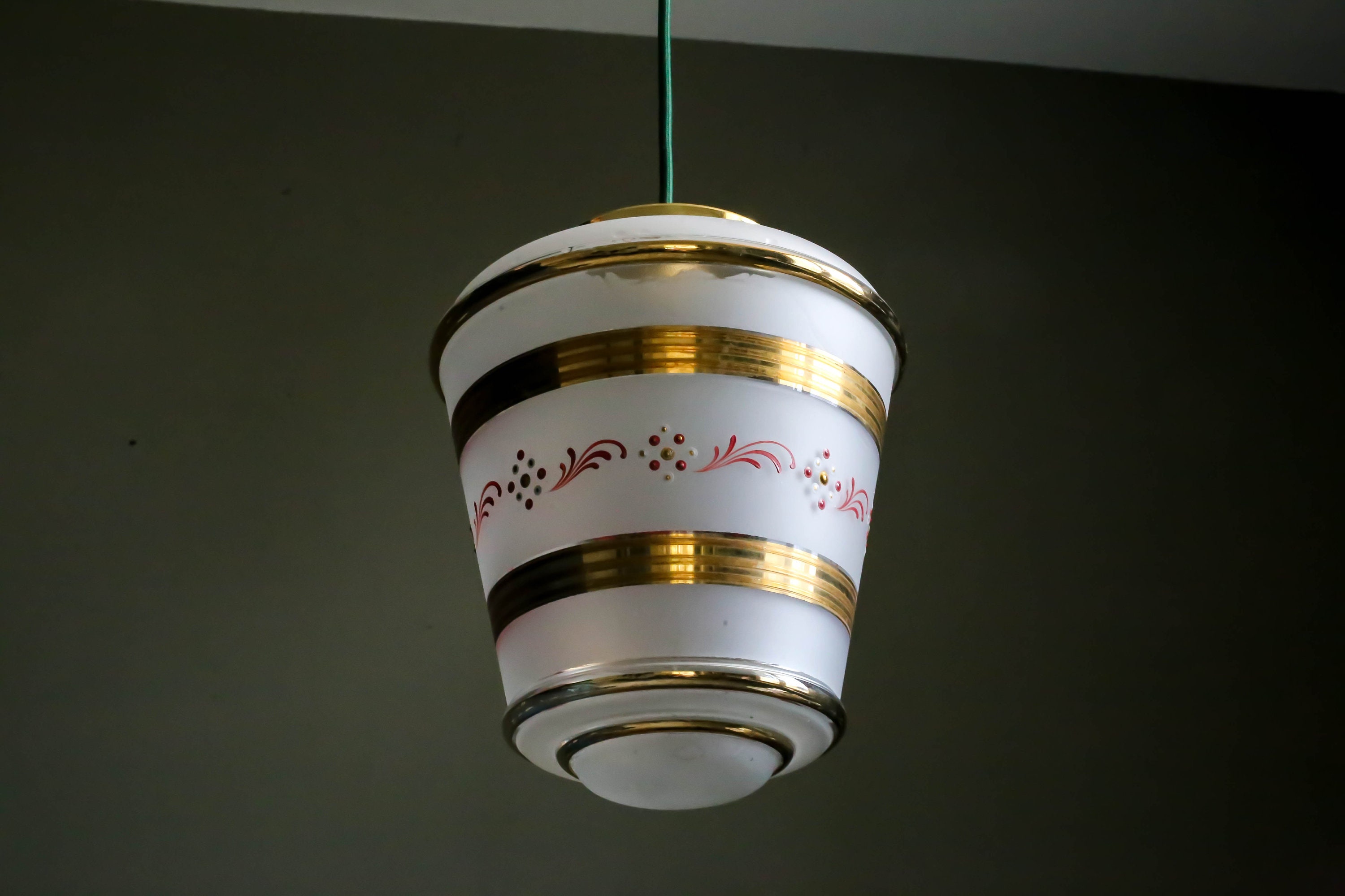 Art Deco French Ceiling Light in White Translucid Glass, Pendant Lamp - Golden Net Decor -