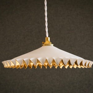 Antique french ceiling light in white and gold painted glass, french pendant lamp - new brass socket  - new electric cable