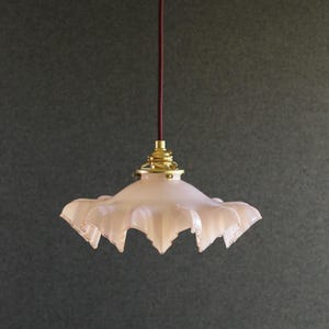 Antique french ceiling light in pale rose and white glass, french pendant lamp - belle epoque- circa 1930