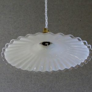 Antique french ceiling light in white pleated glass, french pendant lamp new brass holder and socket new electric cable image 3