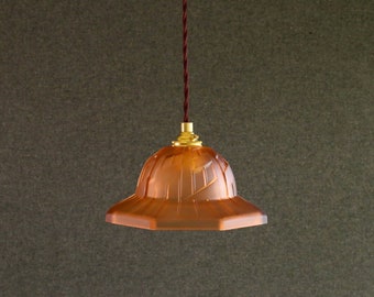 Antique french ceiling light in translucent rose glass, french pendant lamp - early century - thirties design