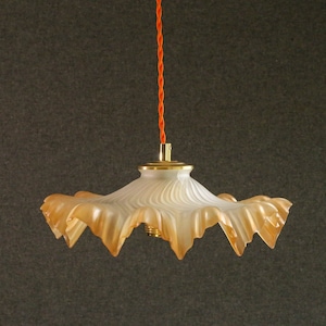 Antique french ceiling light in white translucid glass, french pendant lamp - circa 1930