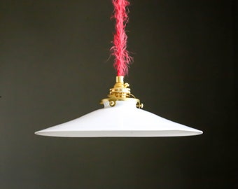 Antique french ceiling light in white glass, french pendant lamp - opaline light - ceramic ceiling lamp