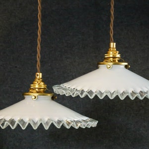 A set of 2 antique french ceiling lights in white folded glass, french pendant lamps opaline lights new brass holder and socket image 3