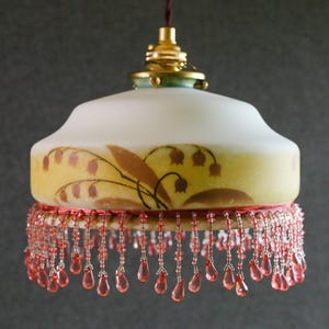 Antique french ceiling light in white translucent glass, french vegetal decor, french pendant lamp - circa 1920