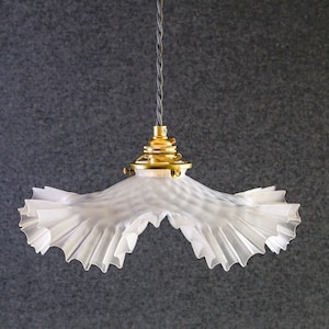 Antique french ceiling light in white translucid glass, french pendant lamp - circa 1930