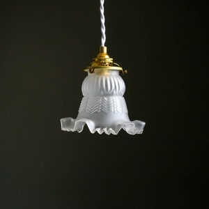 Antique french ceiling light in white transparent glass, french pendant lamp old tulip model art deco design image 5