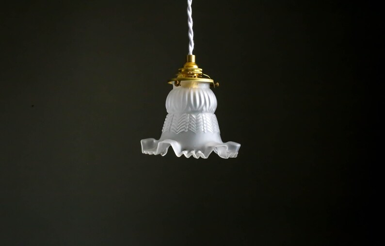 Antique french ceiling light in white transparent glass, french pendant lamp old tulip model art deco design image 5