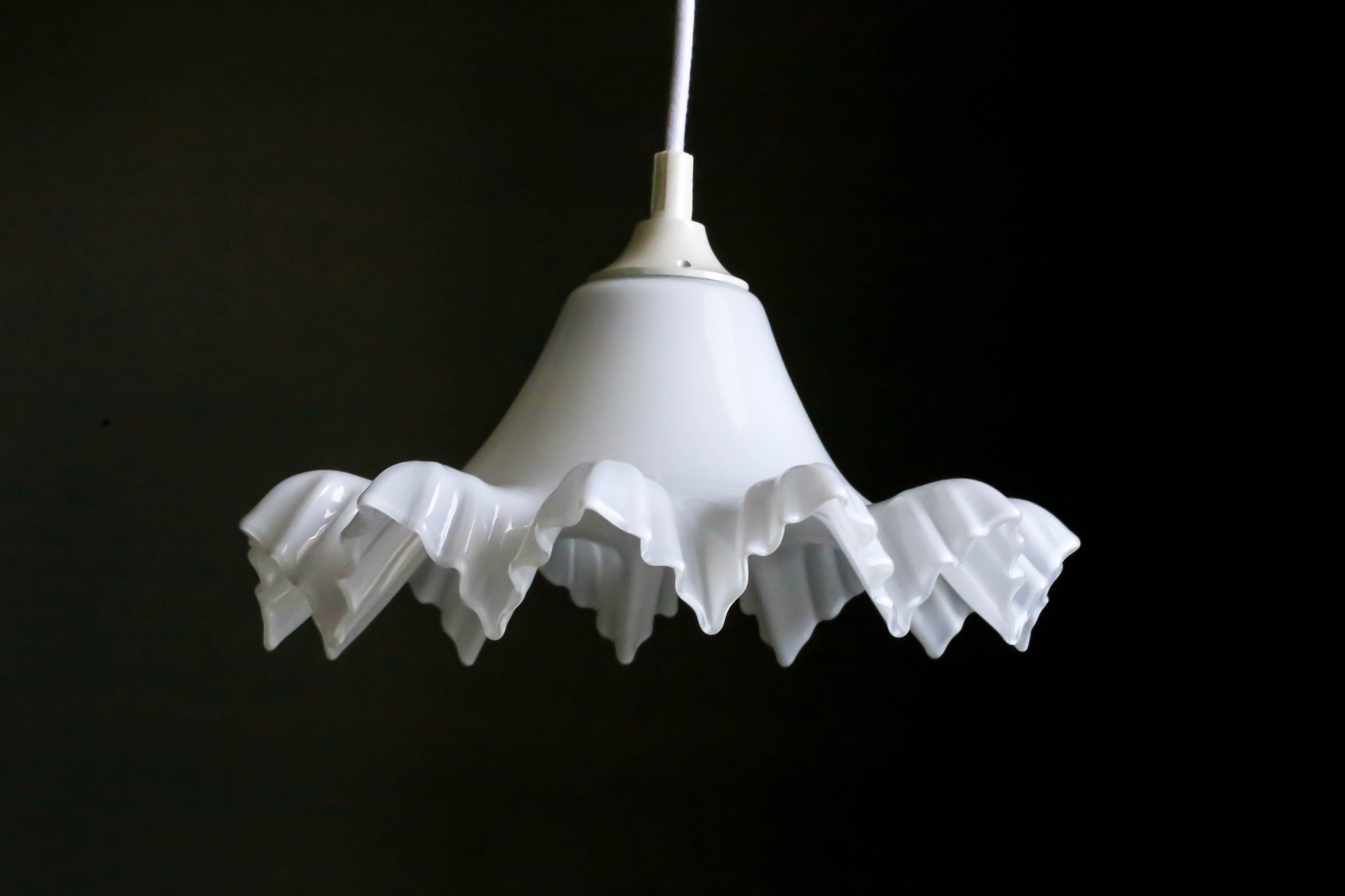 Antique French Ceiling Light in White Glass, Pendant Lamp - Circa 1950