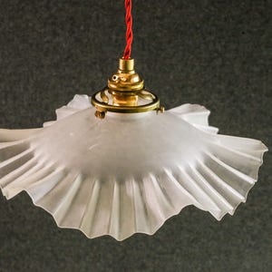 Antique french ceiling light in white translucid glass, french pendant lamp - circa 1930