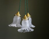 A set of three antique french ceiling light in opalescent glass, french pendant lamp - art deco design