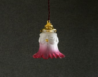 Antique french ceiling light in purple and translucid glass, french pendant lamp - flower tulip shape-kintsugi repair - circa 1930