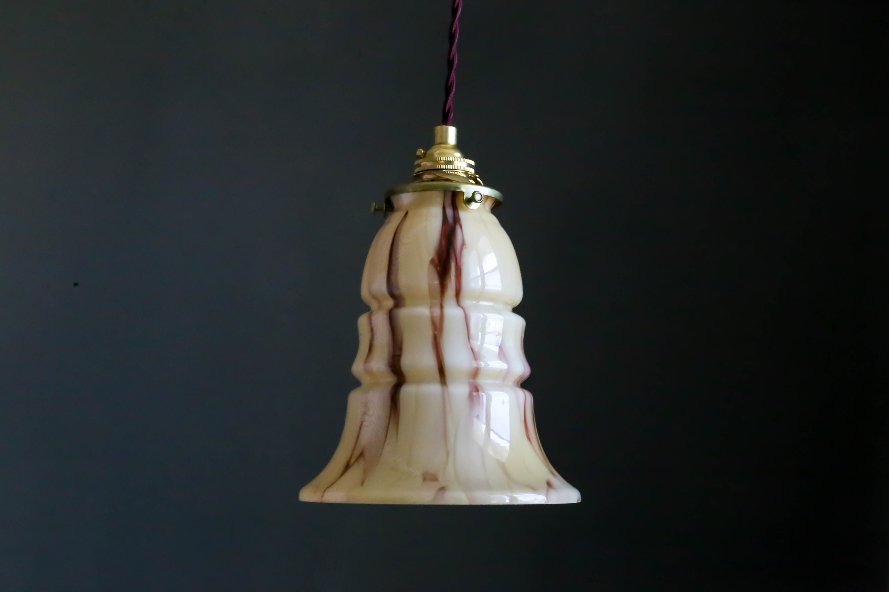 Antique French Ceiling Light in Beige Glass With A Marble Decor, Pendant Lamp - Circa 1940