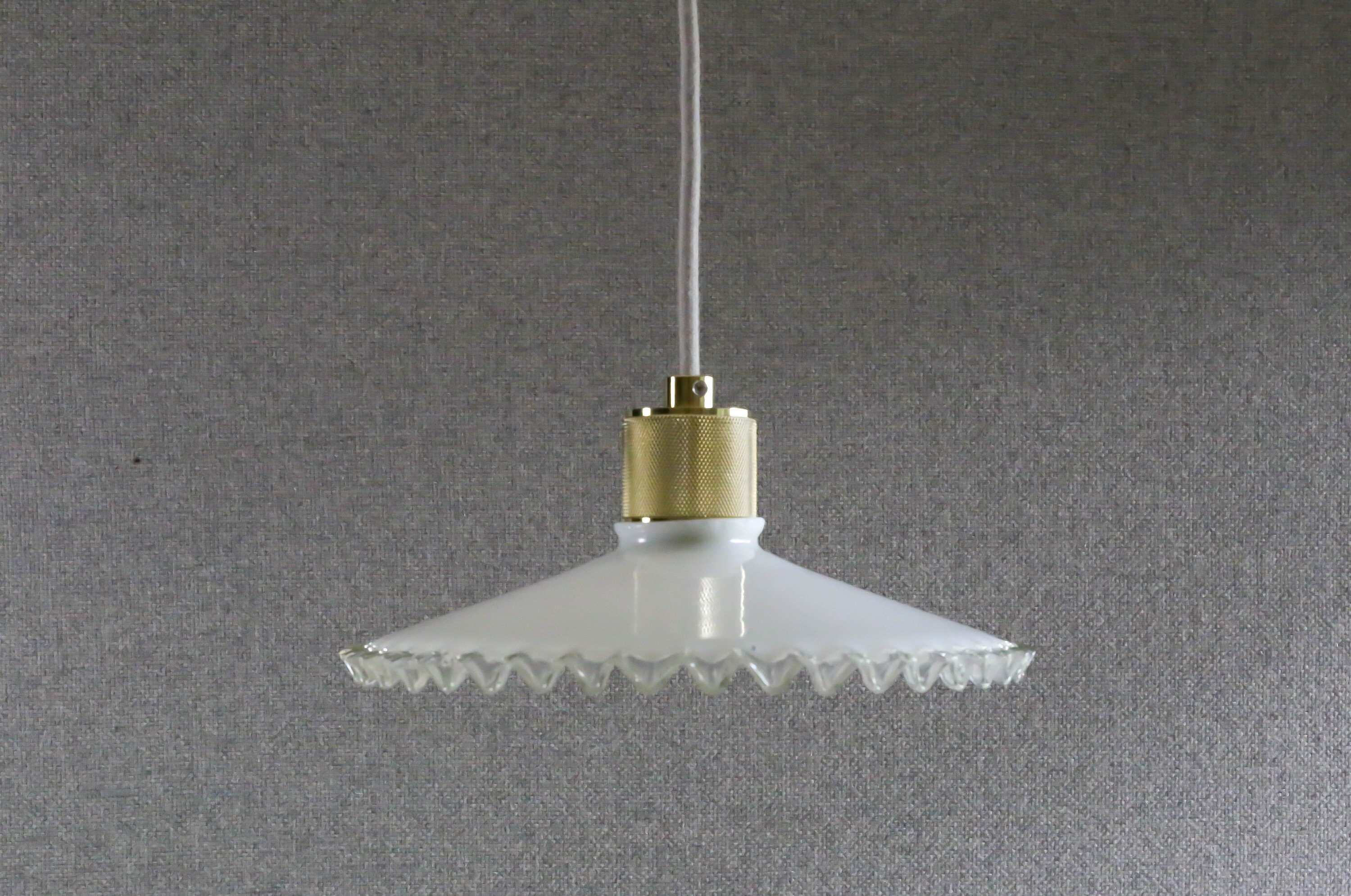 Antique French Ceiling Light in White Glass, Pendant Lamp - Opaline New Brass Holder & Socket Electr