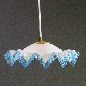 Antique french ceiling light in white translucid glass, french pendant lamp - circa 1930