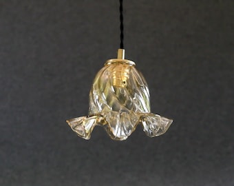 antique french ceiling light in opalescent and golden glass, french pendant lamp -  circa 1960
