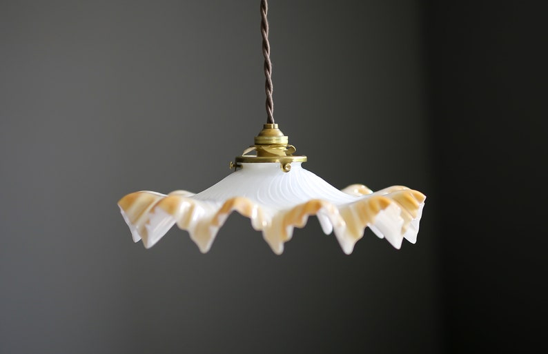 Antique French Ceiling Light In White Light Orange Glass Etsy