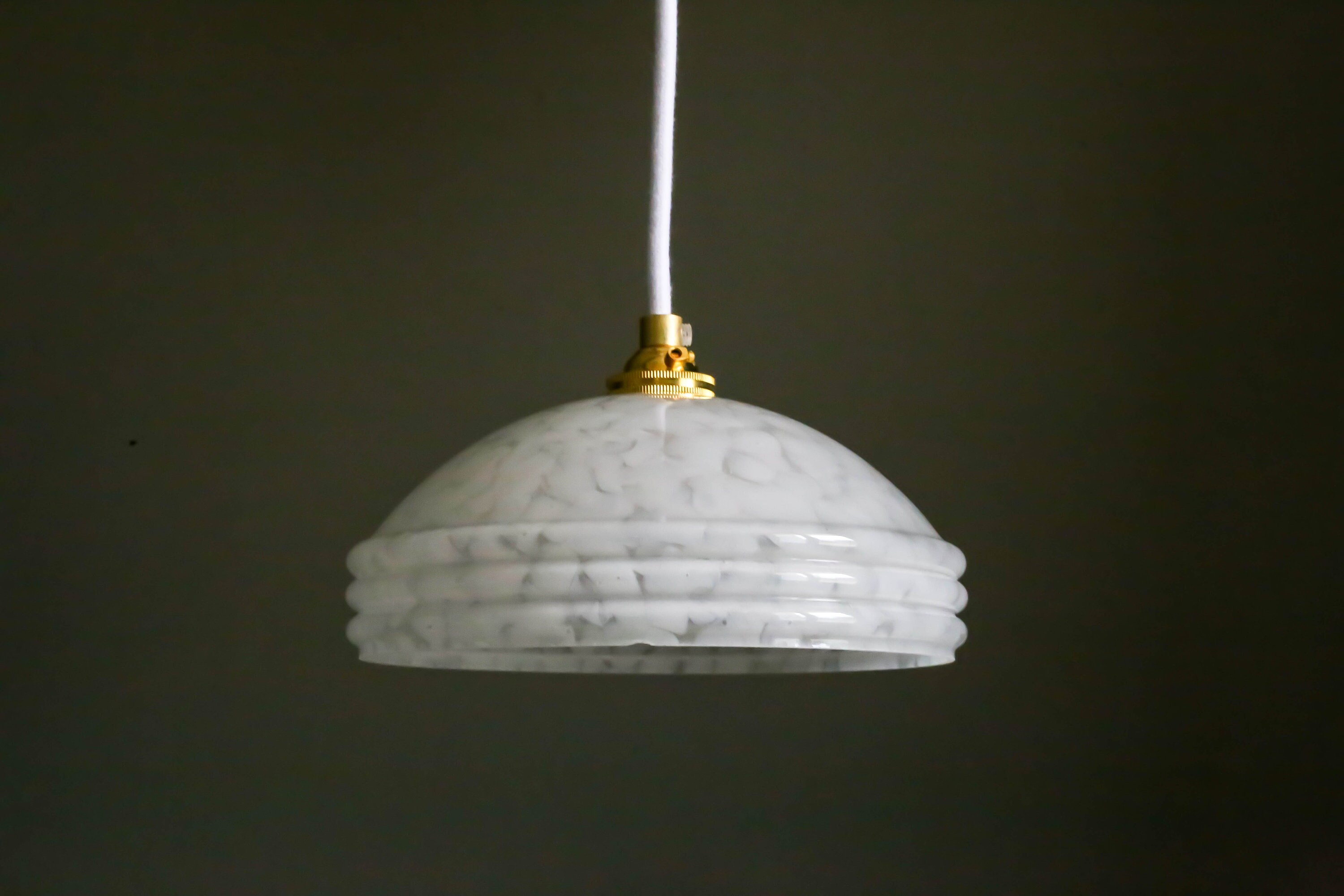 Antique French Ceiling Light in White Glass, Pendant Lamp - Circa 1950