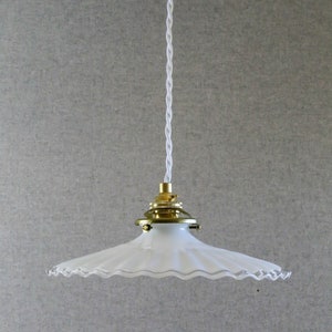 Antique french ceiling light in white pleated glass, french pendant lamp new brass holder and socket new electric cable image 9