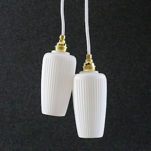 A set of 2 vintage french ceiling light in white glass, french pendant lamp - circa 1950