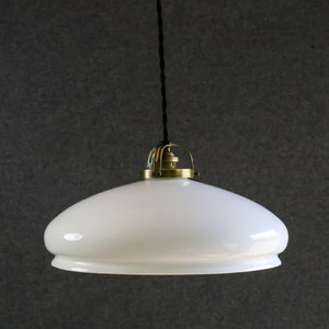 Antique french ceiling light in white glass, french pendant lamp - opaline light - rare large vintage pendant light