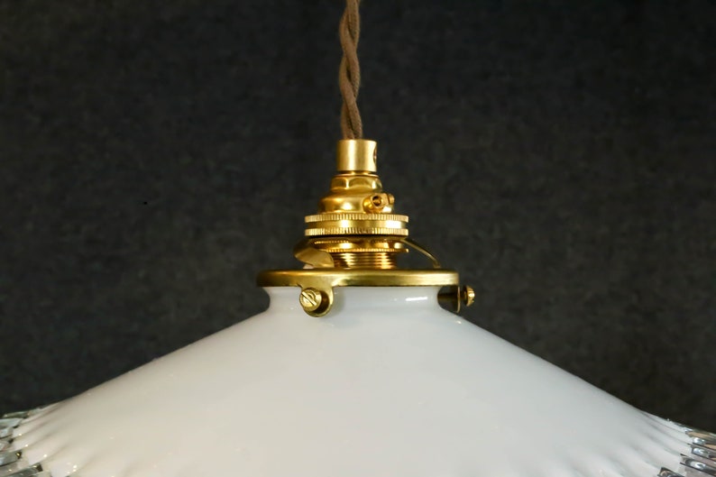 A set of 2 antique french ceiling lights in white folded glass, french pendant lamps opaline lights new brass holder and socket image 8