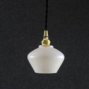 Antique french ceiling light in white glass, french pendant lamp - old tulip model- mid-century  design