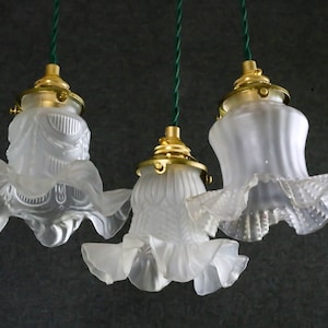 A set of three antique french ceiling light in opalescent glass, french pendant lamp -  art deco design