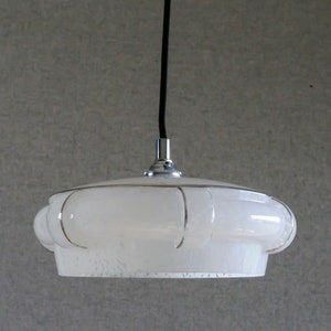 Antique french ceiling light in white clichy glass with silvered nets, french pendant lamp - circa 1950
