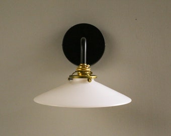 antique french wall mounted sconce light in white opaline glass, wall lamp - opaline light