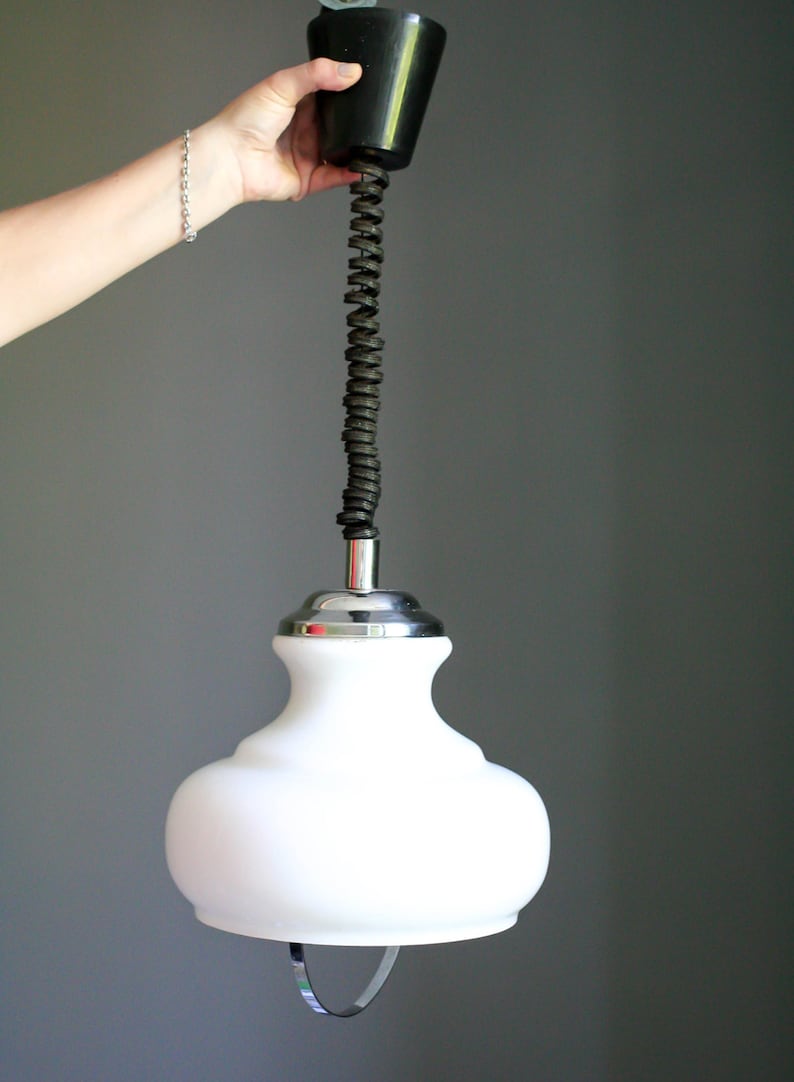 Antique french ceiling light in white opaline glass french pendant lamp height adustable system