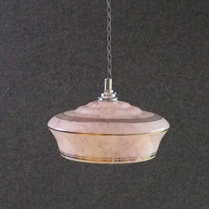 Antique french ceiling light in yellow pale glass in a moulded decor, french pendant lamp - circa 1940