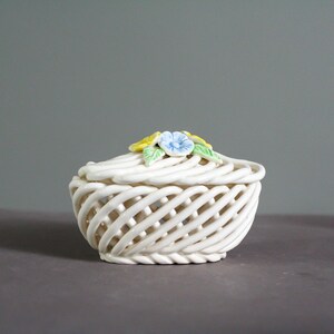 vintage french ceramic porcelain interlaced basket antique holder image 2