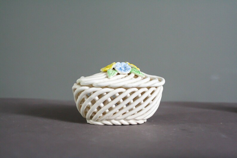 vintage french ceramic porcelain interlaced basket antique holder image 2