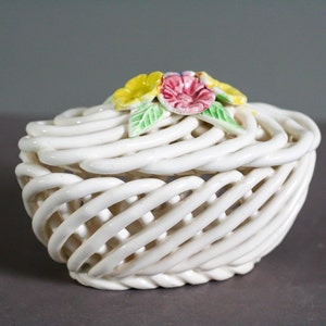 vintage french ceramic porcelain interlaced basket antique holder image 4