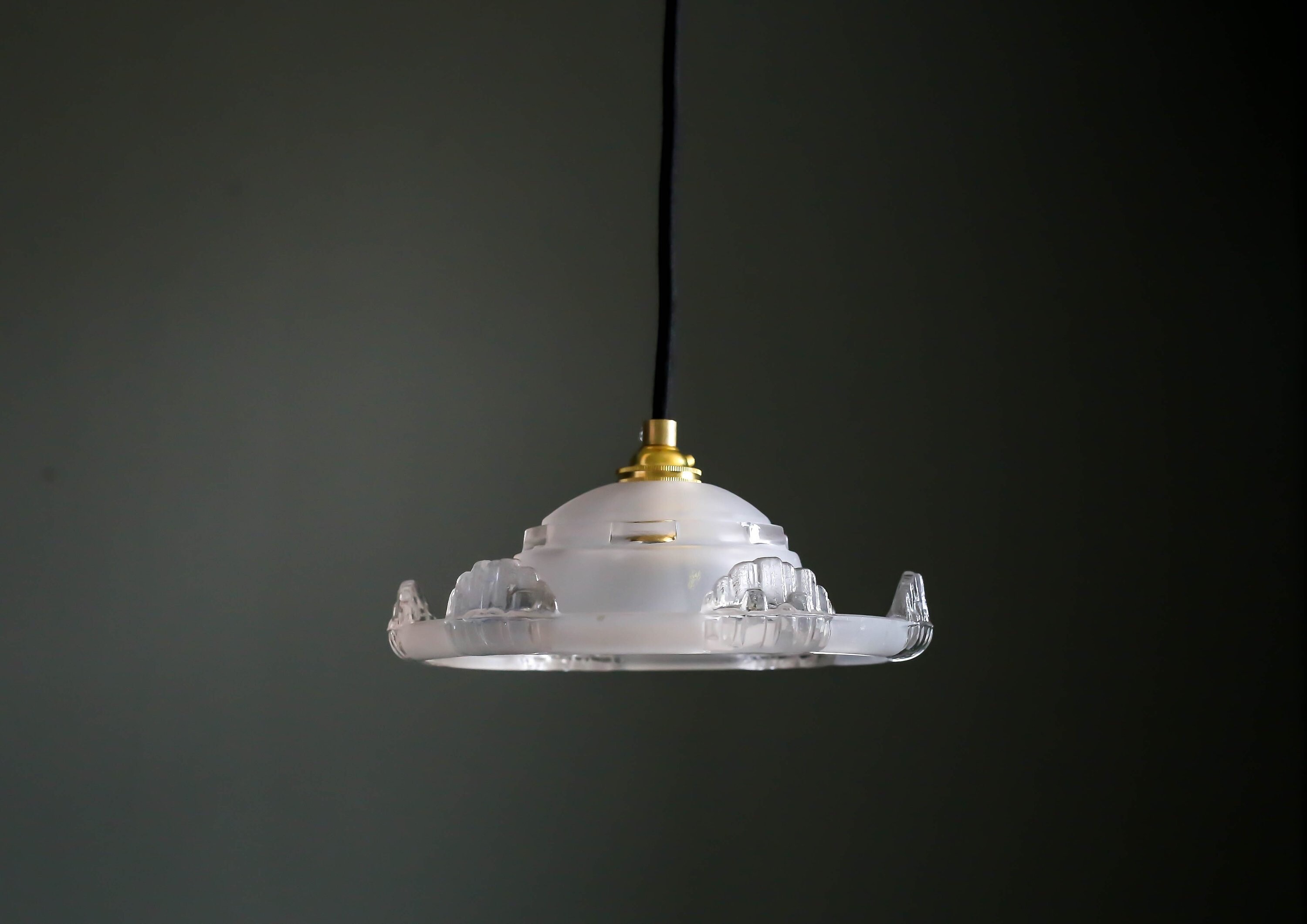 Antique French Ceiling Light in Transparent Glass, Pendant Lamp - 40's Design