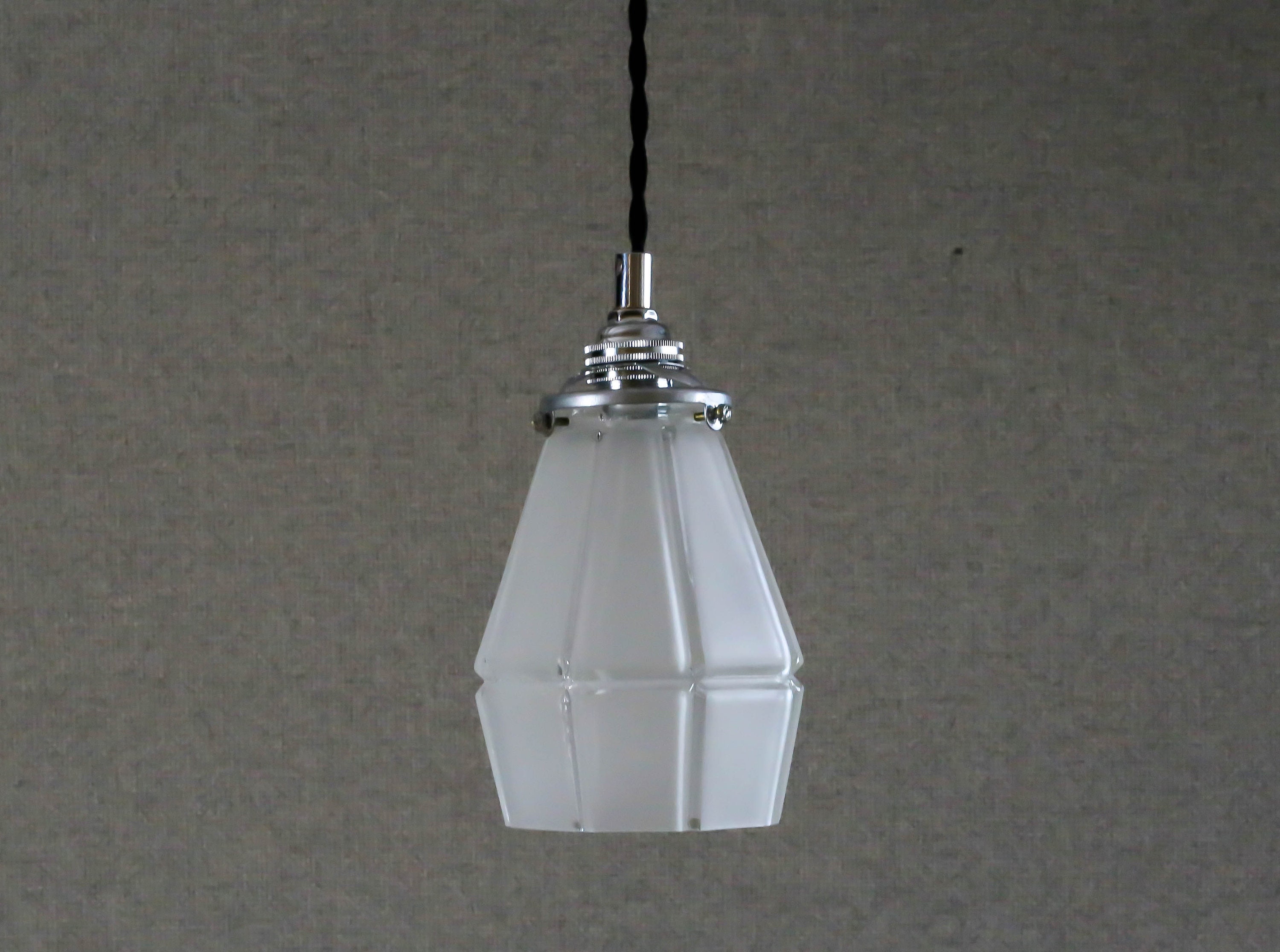 antique art deco french ceiling light in white translucid glass, french pendant lamp -engraved glass- circa 1930