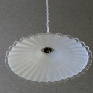 Antique french ceiling light in white pleated glass, french pendant lamp new brass holder and socket new electric cable image 4