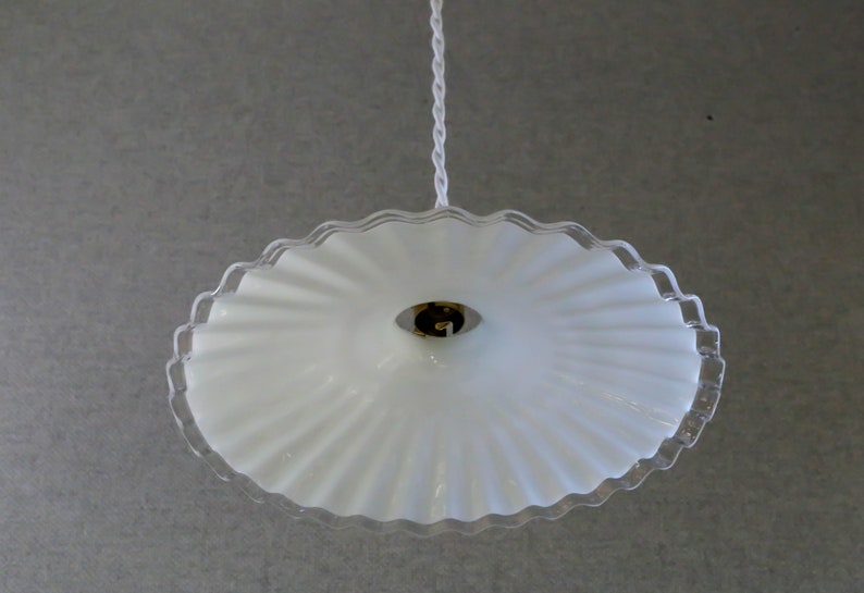 Antique french ceiling light in white pleated glass, french pendant lamp new brass holder and socket new electric cable image 4
