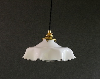 Antique french ceiling light in white glass, french pendant lamp - circa 1930