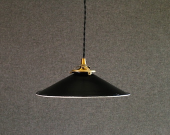 Antique french ceiling light in black metal, upcycled model painted on both faces,french pendant lamp - french industrial light