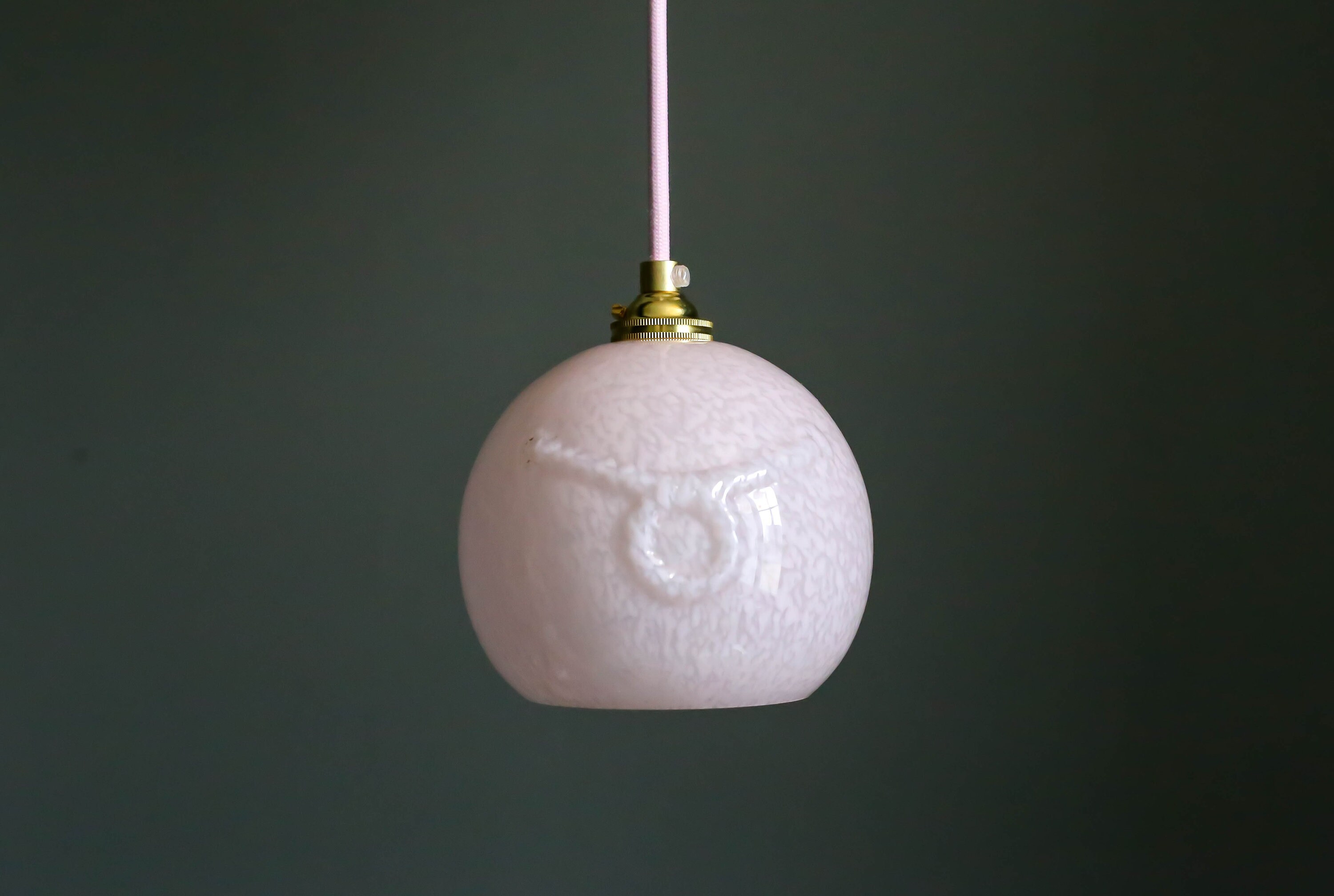 Antique French Ceiling Light in Rose Glass, Pendant Lamp - Circa 1950